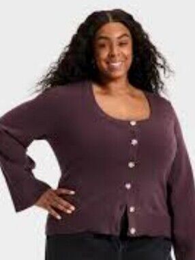 Universal Thread Plum Button-Front Crewneck Cardigan- NWOT- Lg